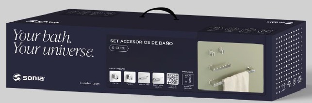 SONIA 207183 SONIA AC.BAÑO KIT ASTRAL 4 PIEZAS CR       INCLUYE:
-1 BARRA TOALLA 45cm
-1 PORTARROLLOS AB